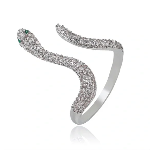 Silver Snake Ring Silver Color Zircon Adjustable Ring - Picture 3 of 9